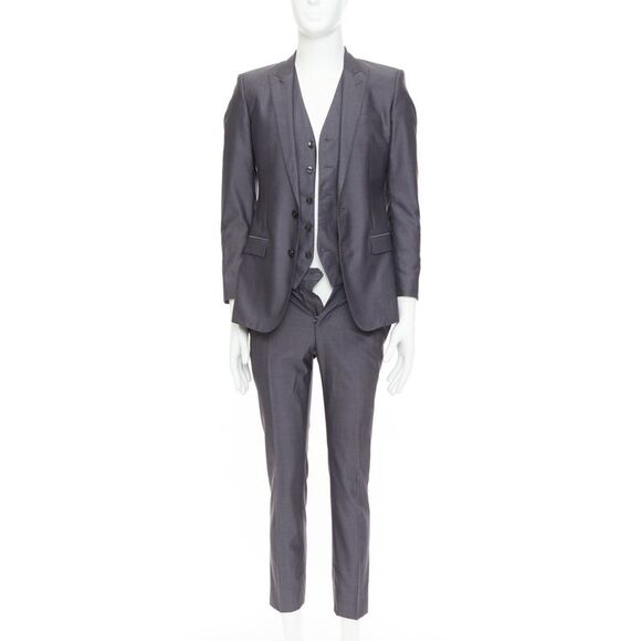 DOLCE GABBANA Martini grey wool silk single breast full canvas 3 pc suit IT44 XS